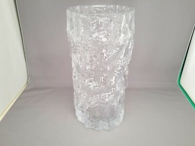 Vintage Mcm Whitefriars Art Glass Clear Tree Bark Vase 8" Tall