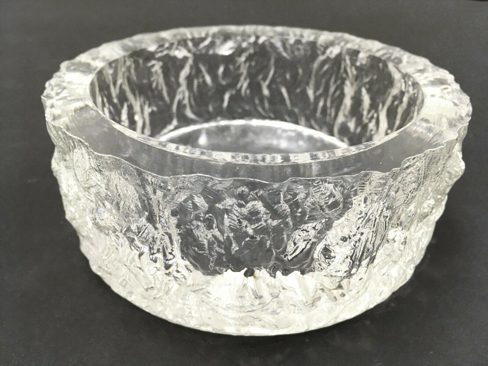 Whitefriars Clear Glass Bark Ashtray Geoffrey Baxter Mid Century Art Ice Bowl